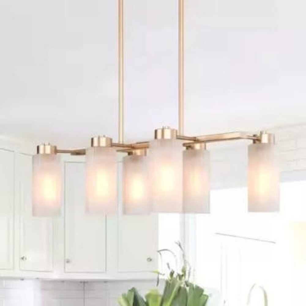 Lnc Modern Matte Brass Chandelier Linear Classic Deep Gold 6-Light